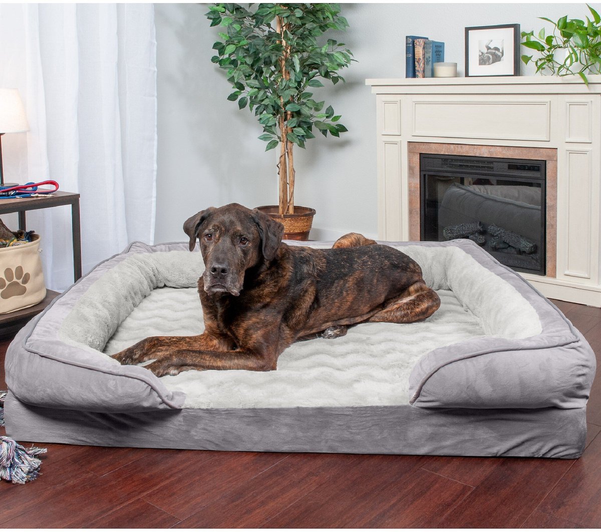 FurHaven Velvet Waves Perfect Comfort Orthopedic Sofa Cat & Dog Bed. Granite Gray. Jumbo Plus