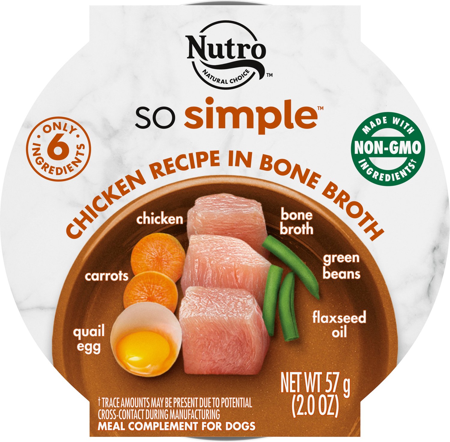 Nutro So Simple Meal Complement Chicken Recipe in Bone Broth Grain-Free Wet Dog Food Topper. 2-oz tray. case of 10