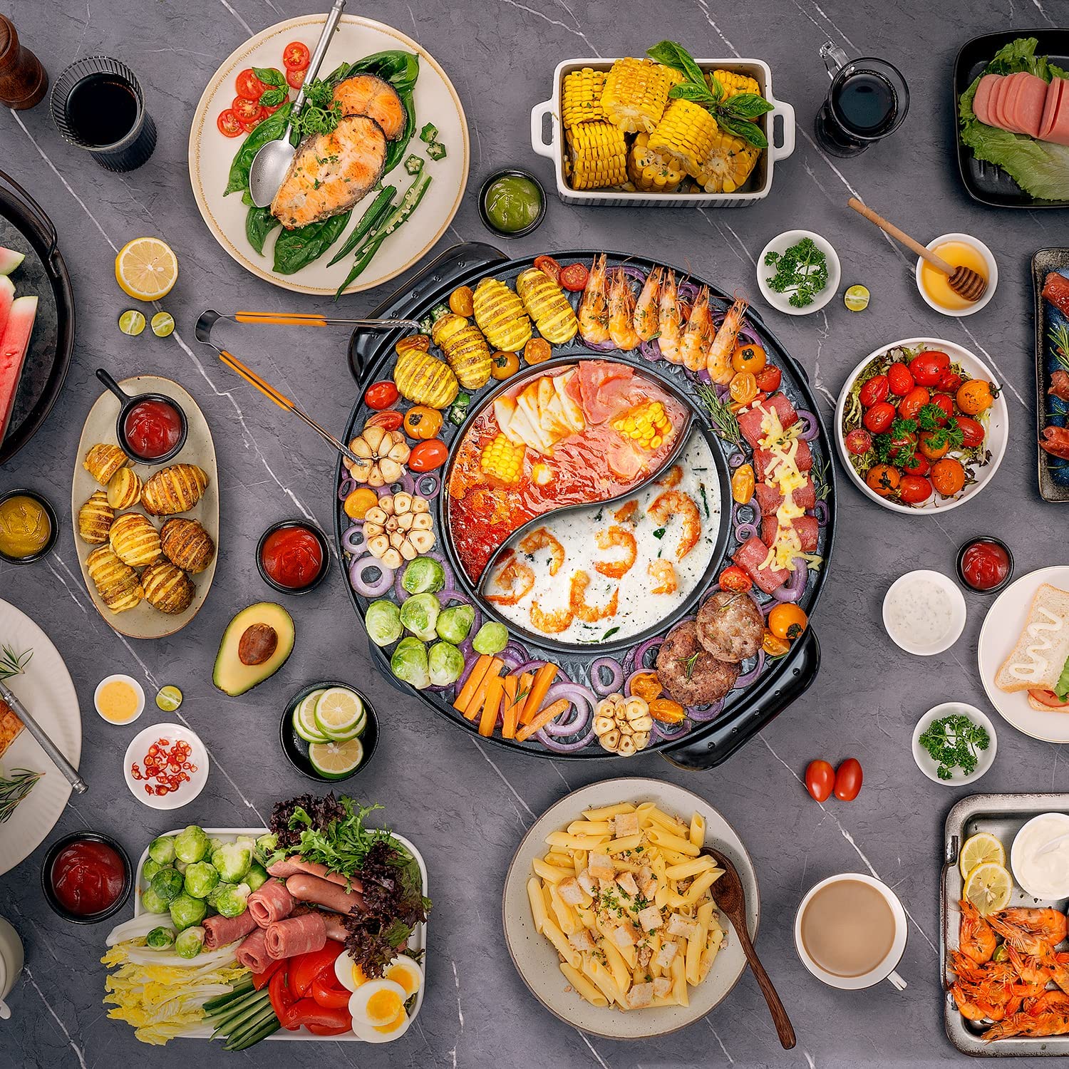 Food Party 2 in 1 Electric Smokeless Grill and Hot Pot