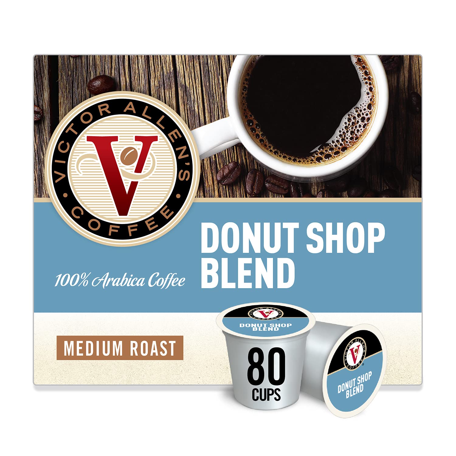 Victor Allen-s Coffee Donut Shop. Medium Roast. 80 Count Single Serve Coffee Pods for Keurig K-Cup Brewers