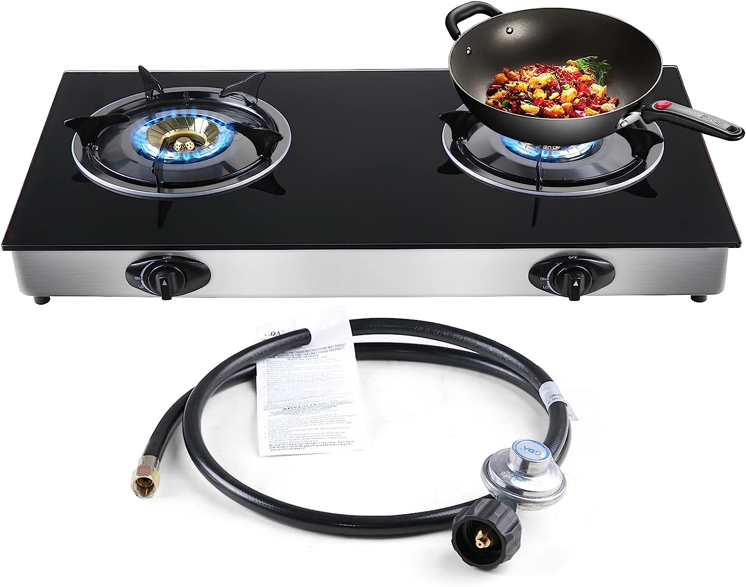 Forimo Propane Gas Cooktop 2 Burners Stove portable gas stove Tempered Glass Double Auto Ignition Camping Burner LPG for RV. Apartments. Outdoor