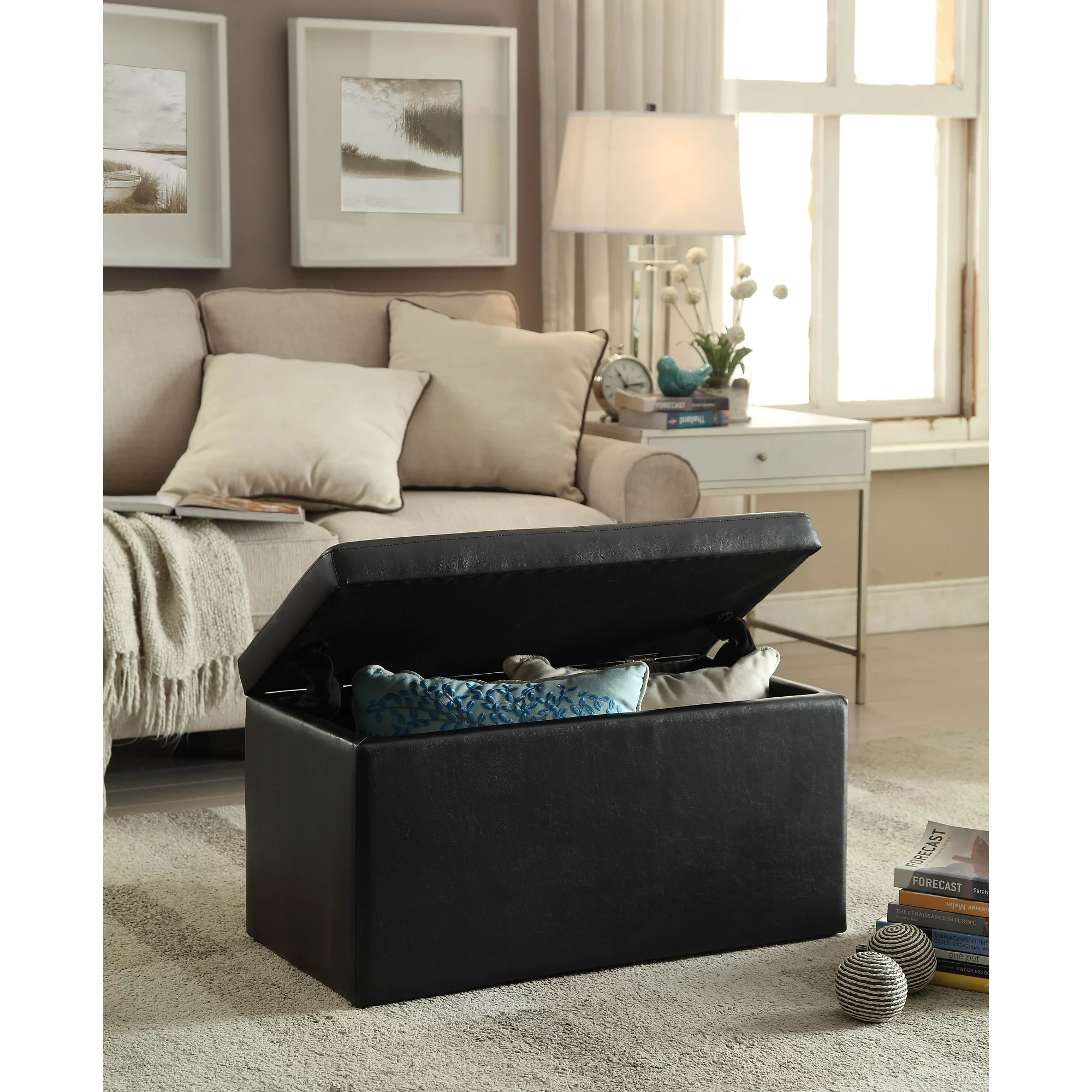 Better Homes & Gardens 30-inch Hinged Storage Ottoman. Black