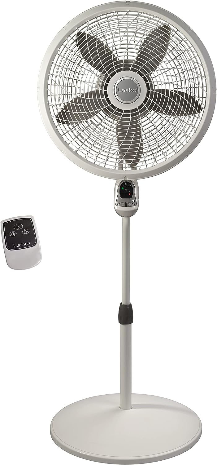 Lasko Cyclone Pedestal Fan. Adjustable Height. Remote Control. Timer. 3 Speeds. for Bedroom. Kitchen. Office and Living Room. 18″. White. 1885. Large