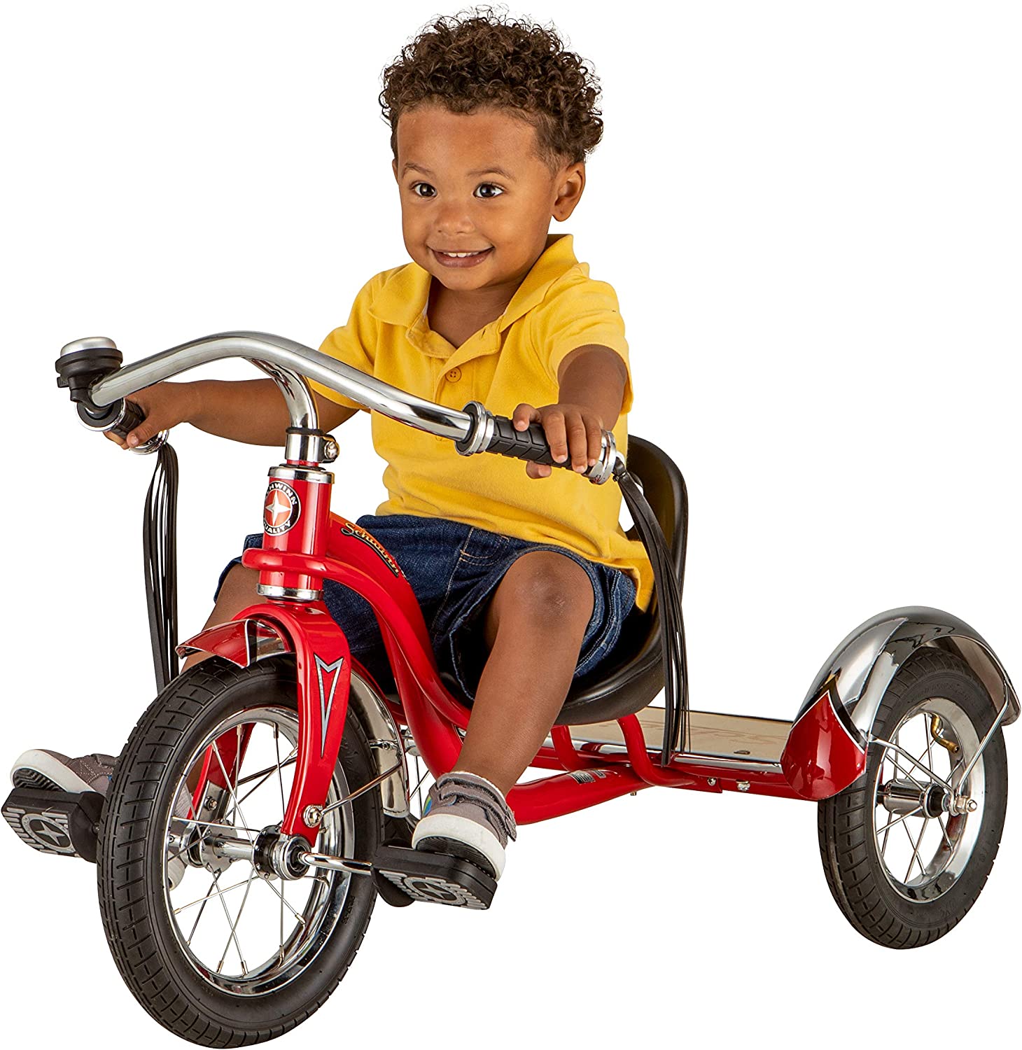 Schwinn Roadster Bike for Toddlers. Kids Classic Tricycle. Boys and Girls Ages 2 - 4 Years Old. Steel Trike Frame. Rear Deck Made of Genuine Wood. & Fabric Tassels. Red