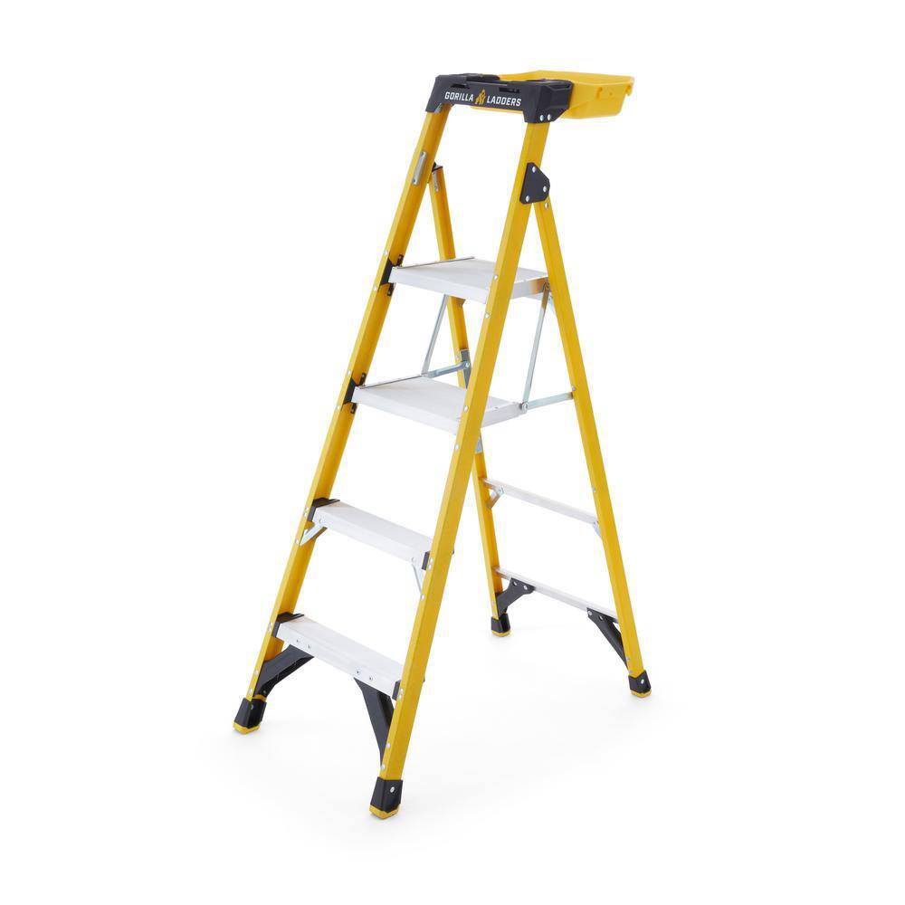 Gorilla Ladders GLXF-5B 5.5 ft. Fiberglass Dual Platform Step Ladder with Project Bucket (10 ft. Reach). 300 lbs. Capacity Type IA Duty Rating