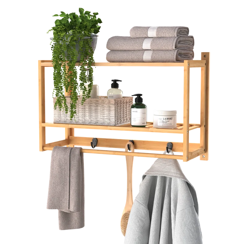 ClosetMaid 23.6 in. W Bamboo Wall-Mounted Wood Shelving with Hooks