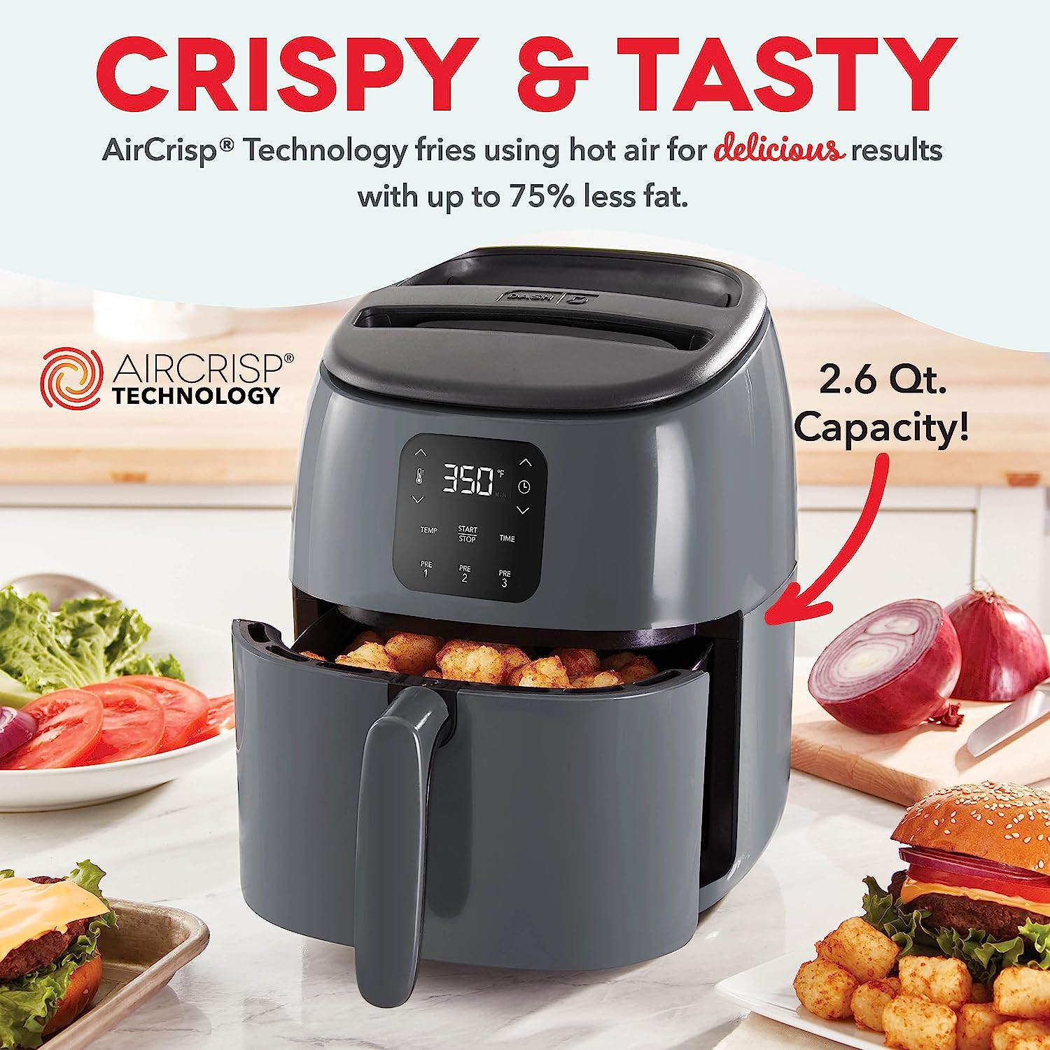 DASH Tasti-Crisp™ Digital Air Fryer with AirCrisp Technology. Custom Presets. Temperature Control. and Auto Shut Off Feature. 2.6 Quart - Cool Grey