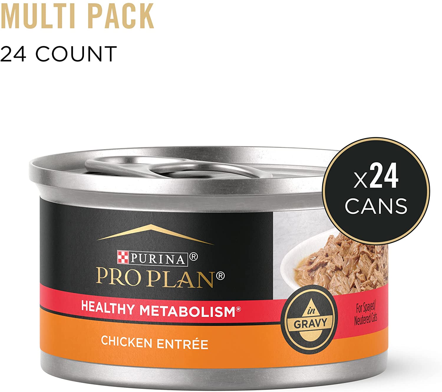 Purina Pro Plan High Protein Gravy Wet Cat Food. SPECIALIZED Healthy Metabolism Formula Chicken Entree - (24) 3 oz. Pull-Top Cans