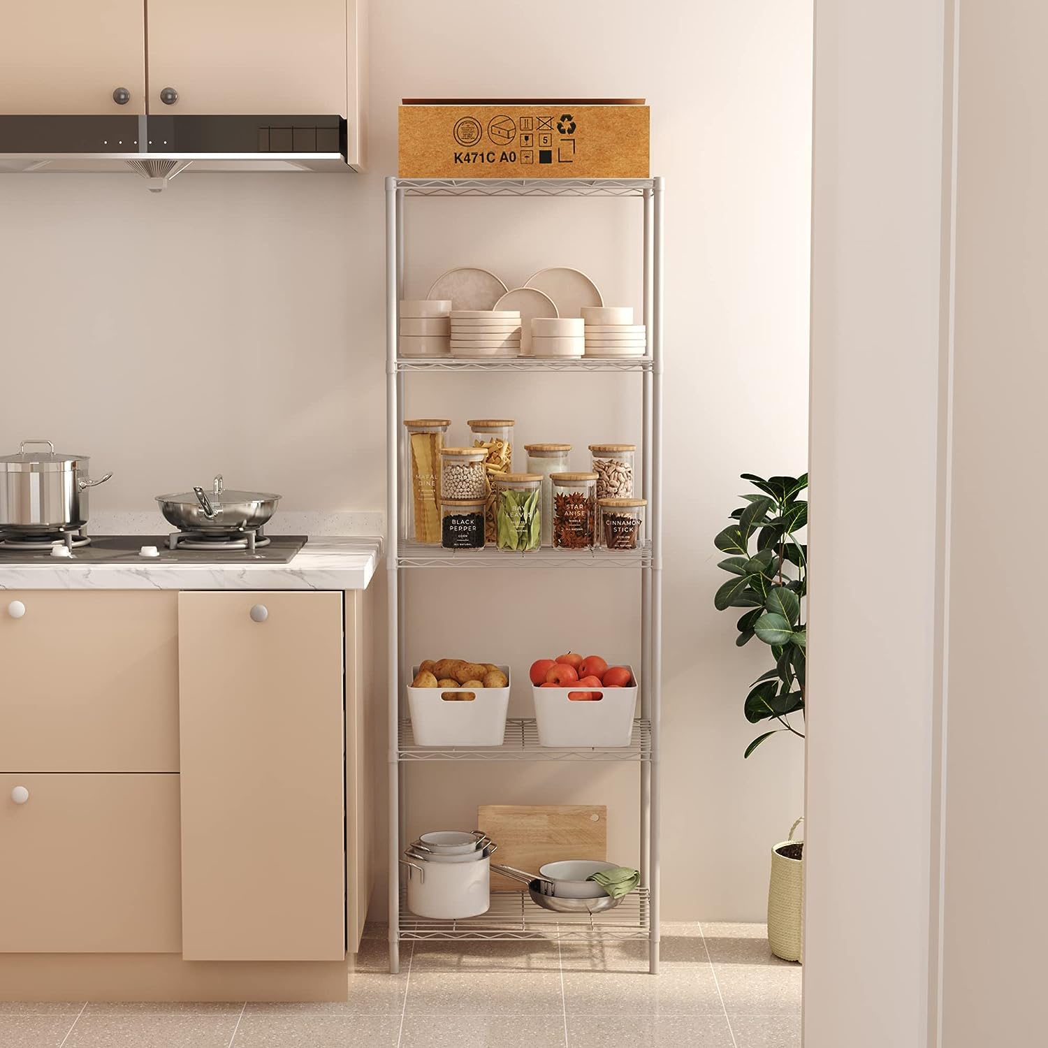 HOMEFORT 5-Tier Wire Shelving 5 Shelves Unit Metal Storage Rack Durable Organizer Perfect for Pantry Closet Kitchen Laundry Organization in Grey.21Wx14Dx61H