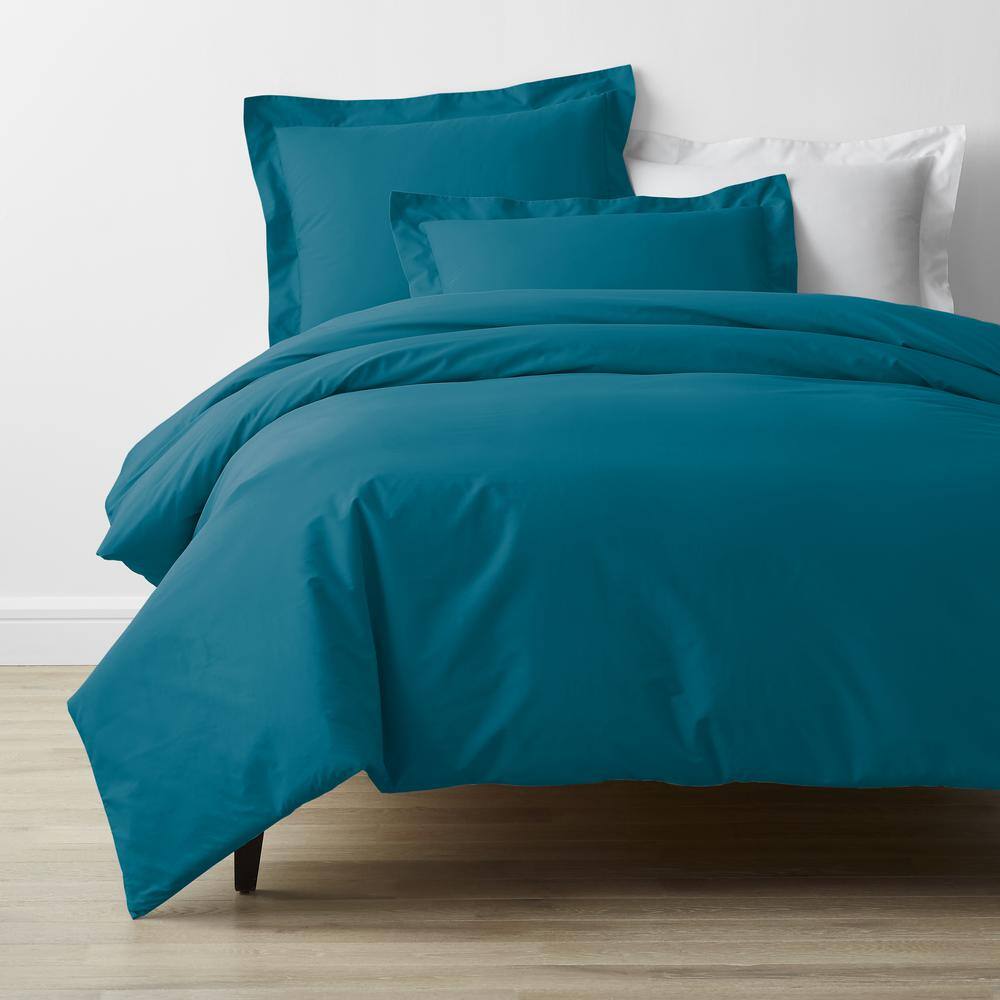 The Company Store  Company Cotton Percale Teal Solid King Duvet Cover - Teal