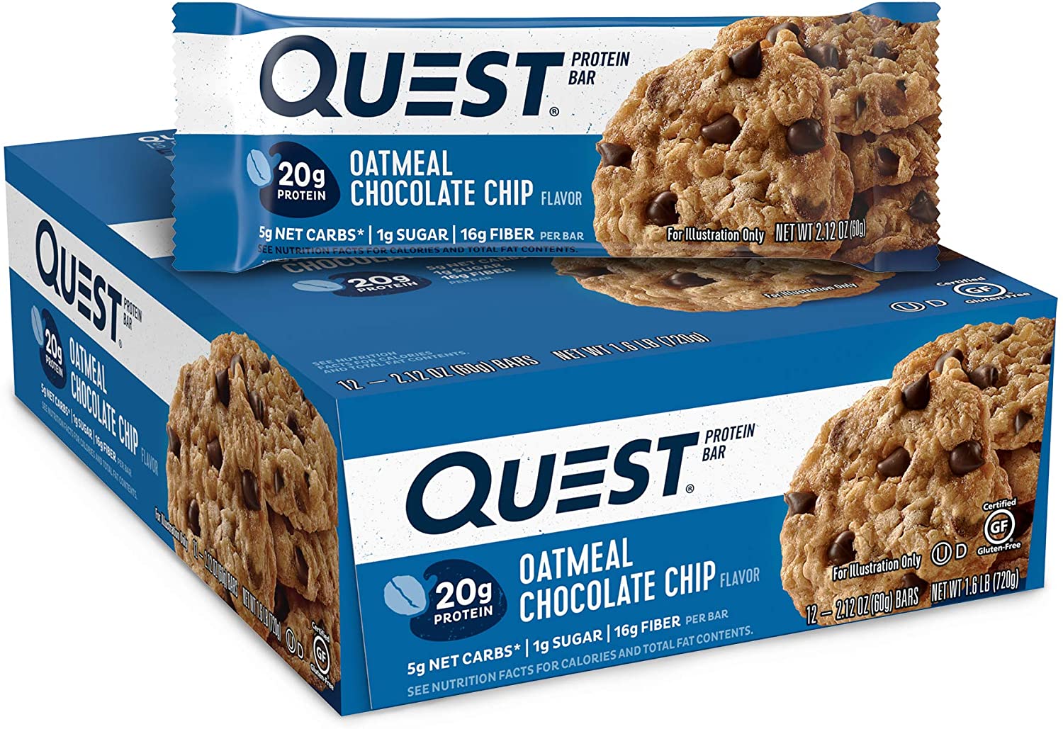 Quest Nutrition Oatmeal Chocolate Chip Protein Bar. Keto Friendly. 12 Count