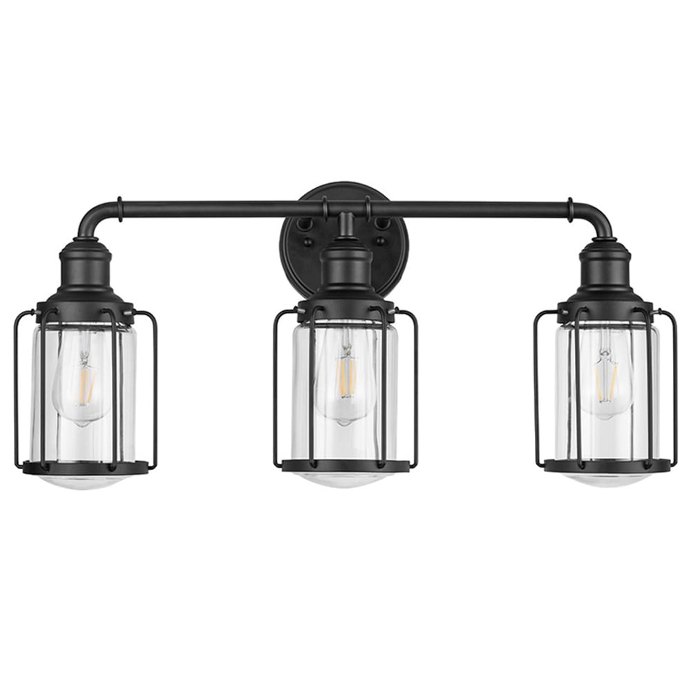 allen + roth Buxton Creek 24-in 3-Light Matte Black LED Farmhouse Vanity Light Bar