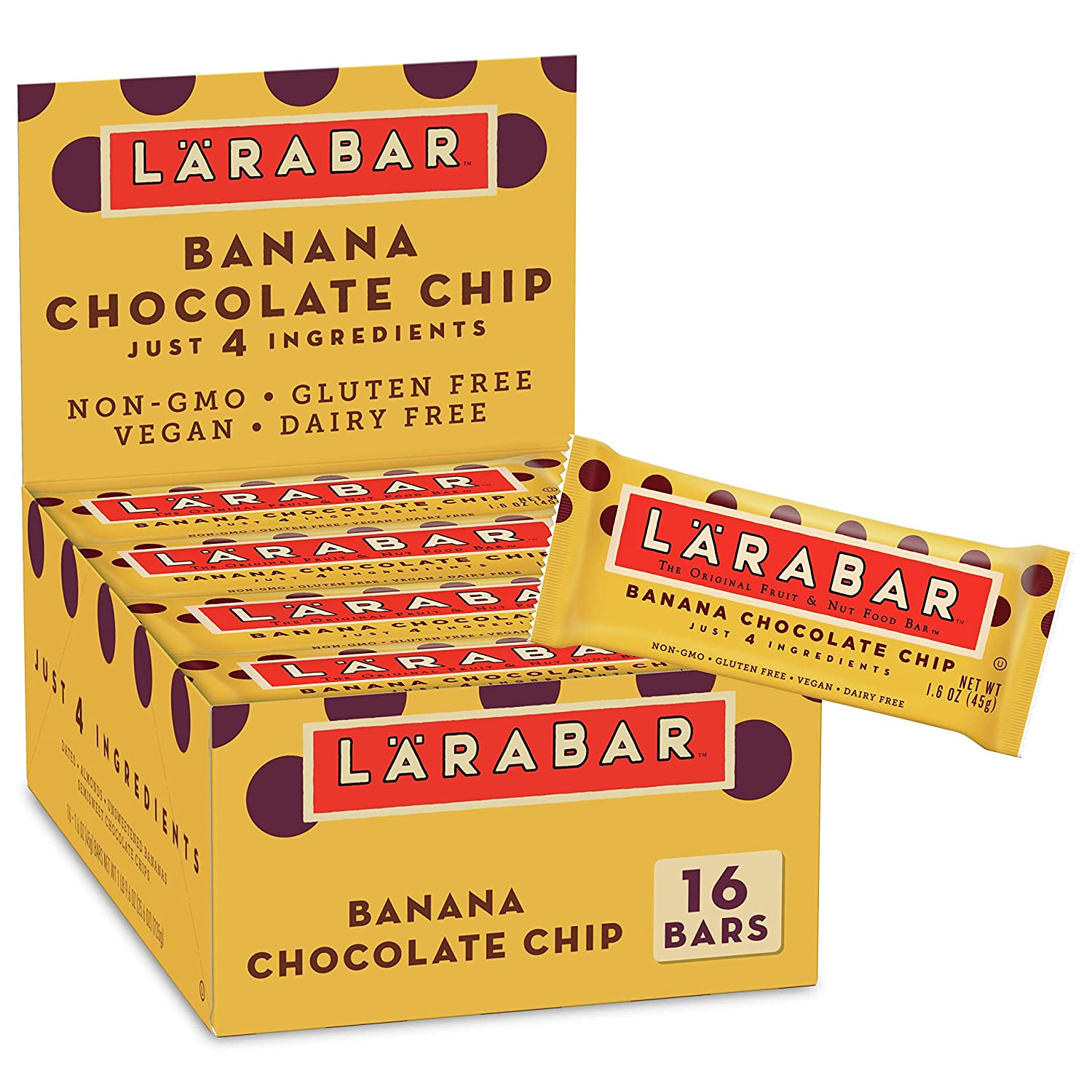 Larabar Banana Chocolate Chip. Gluten Free Vegan Fruit & Nut Bar. 1.6 oz. 16 ct