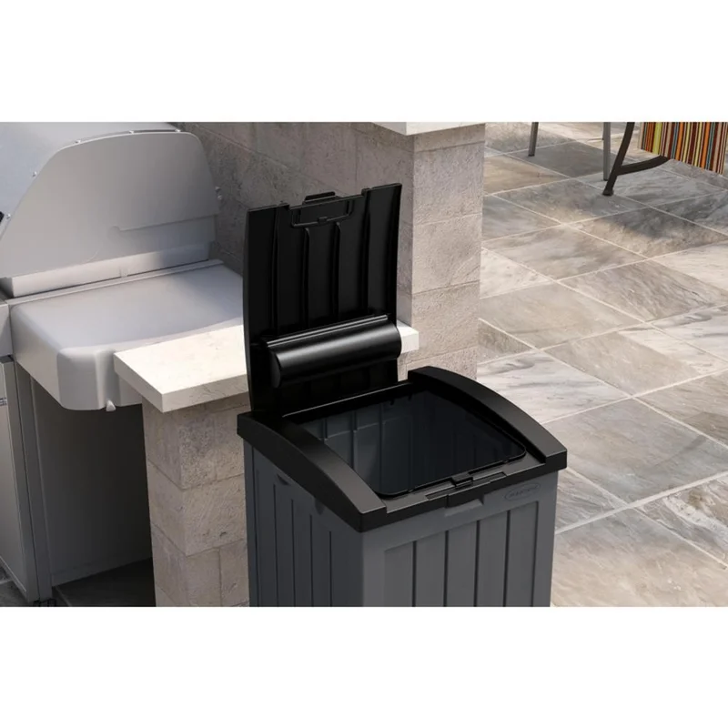 Suncast GH3900 39-Gallon Resin Outdoor Hideaway Trash Can with Lid for Backyard. Deck. or Patio. Gray