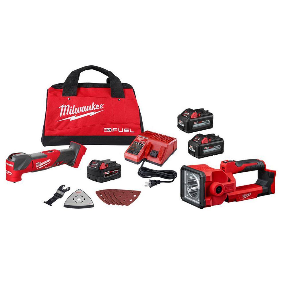 Milwaukee 2836-21-2354-20-48-11-1862 M18 FUEL 18V Lithium-Ion Cordless Brushless Oscillating Multi-Tool Kit with LED Search Light and (2) 6.0Ah Batteries