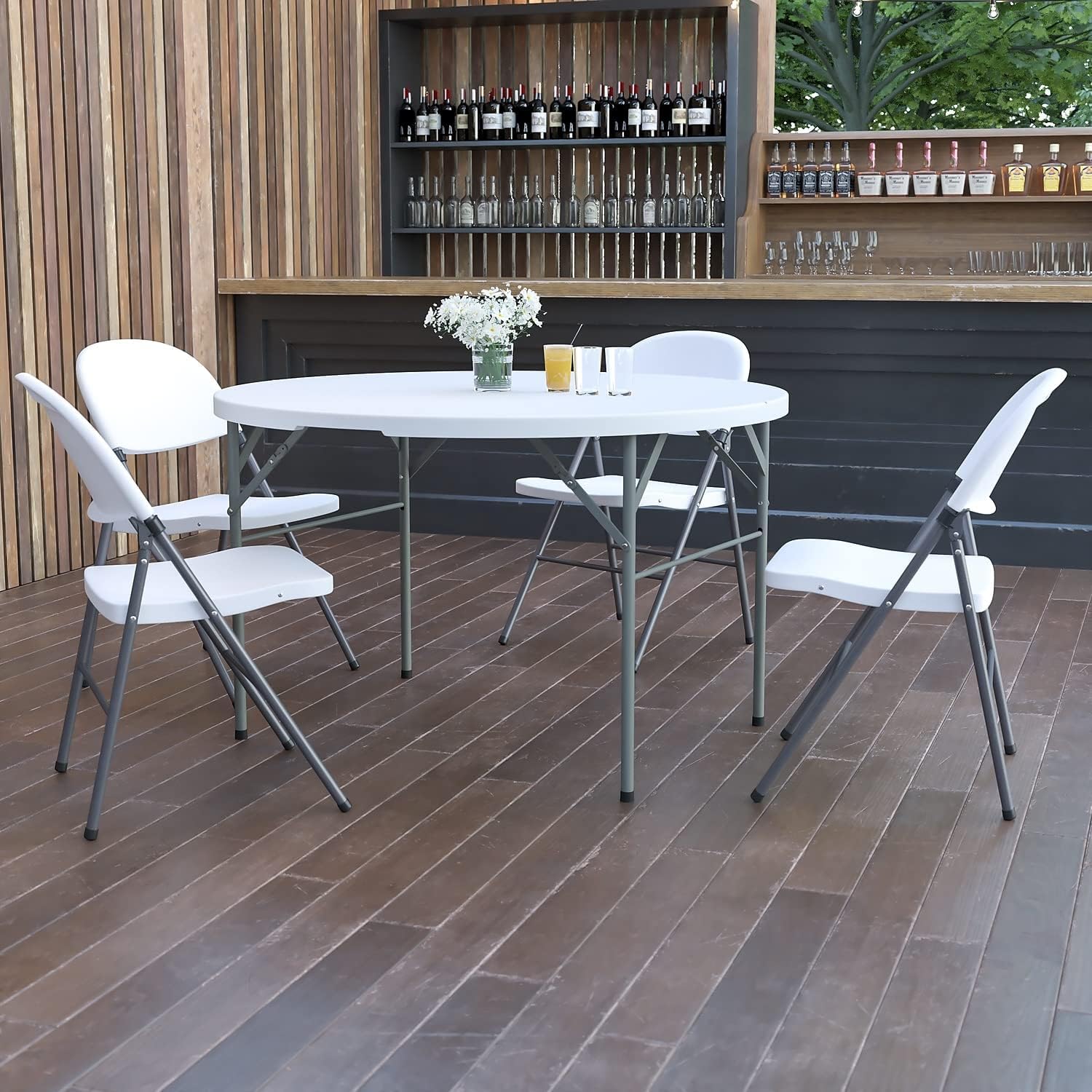 Flash Furniture Freeman 4-Foot Round Bi-Fold Granite White Plastic Banquet and Event Folding Table with Carrying Handle