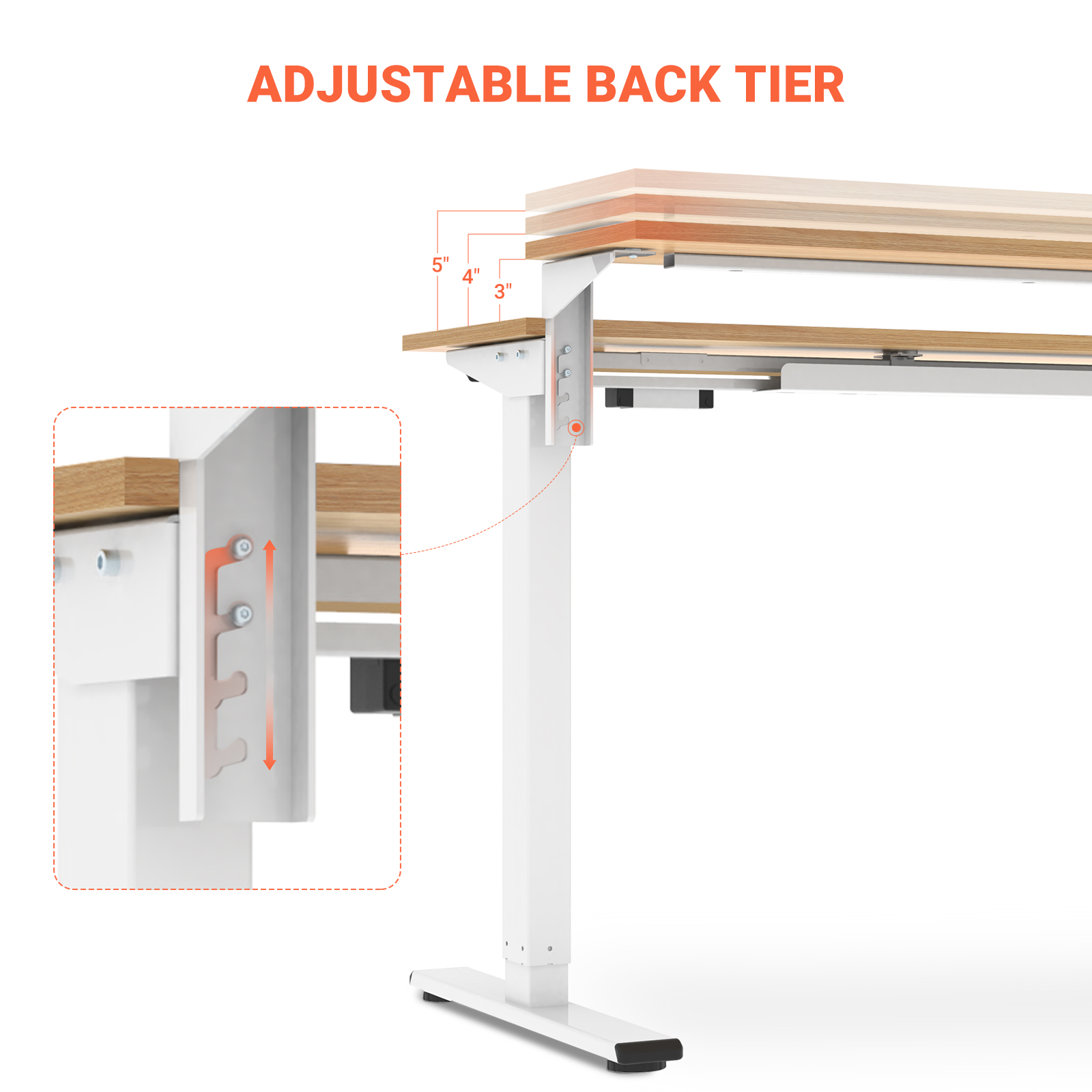 FlexiSpot 55″x28″ 2-Tier Home Office Height Adjustable Standing Desk Oak Top and White Frame
