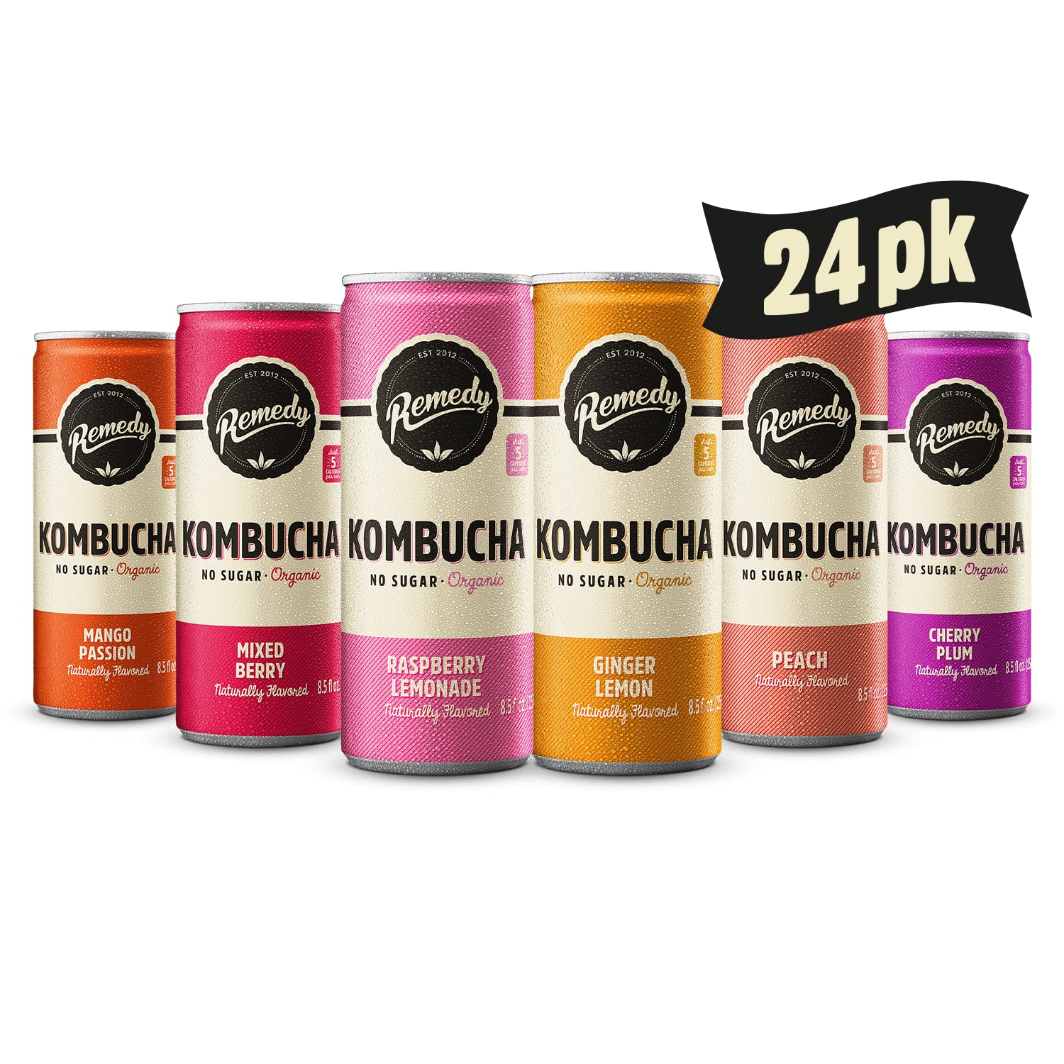 Remedy Kombucha Tea Organic Drink - Sugar Free. Keto. Vegan & Gluten Free - Sparkling Live Cultured. Long-Age Brewed Beverage - 6 Flavor Variety Pack - 8.5 Fl Oz Can. 24-Pack