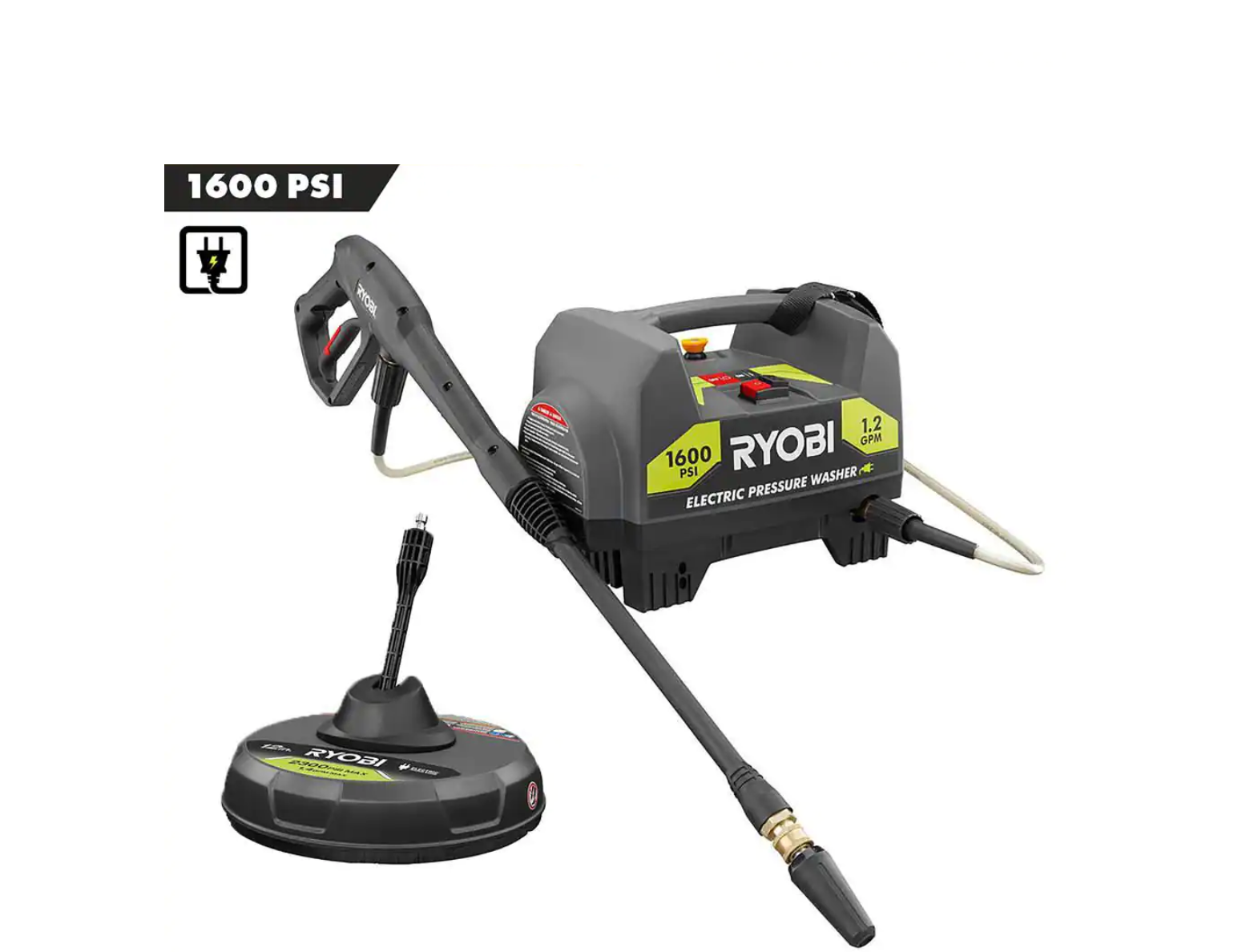 RYOBI 1600 PSI 1.2 GPM Electric Pressure Washer with 12 in. Surface Cleaner