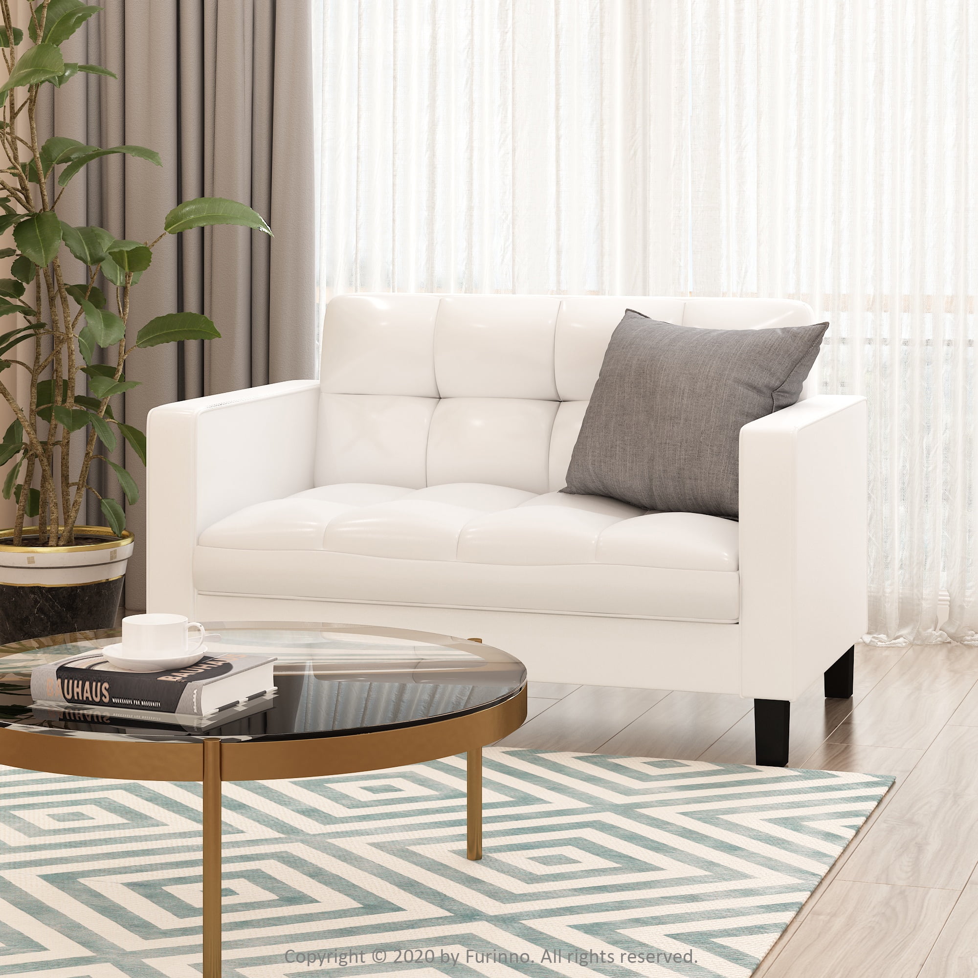 Furinno Brive Contemporary Tufted Loveseat. White Faux Leather