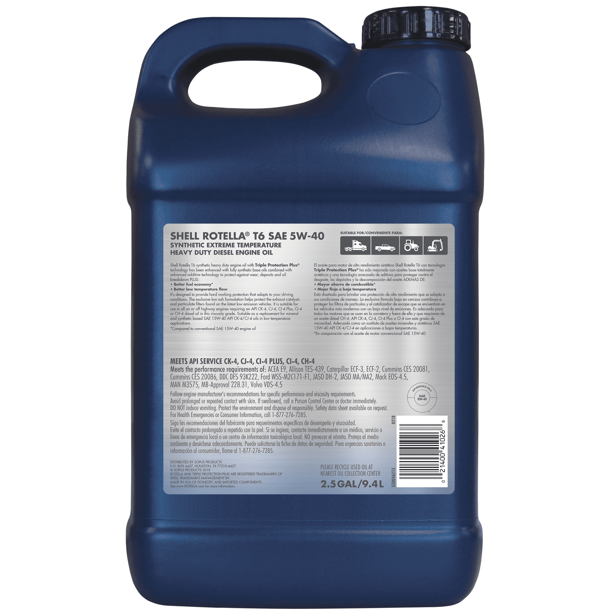 Shell Rotella T6 Full Synthetic 5W-40 Diesel Engine Oil. 2.5 Gallon