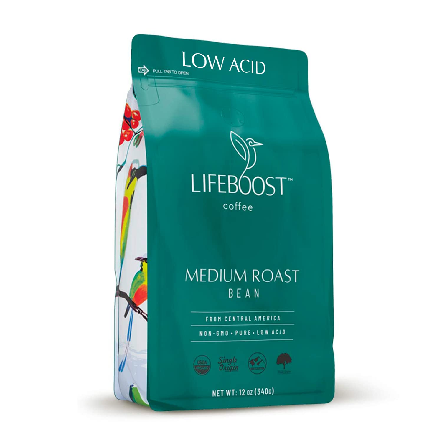 Lifeboost Coffee Whole Bean Medium Roast Coffee - Low Acid Single Origin USDA Organic Coffee - Non-GMO Whole Beans Coffee Third Party Tested For Mycotoxins & Pesticides - 12 Ounces