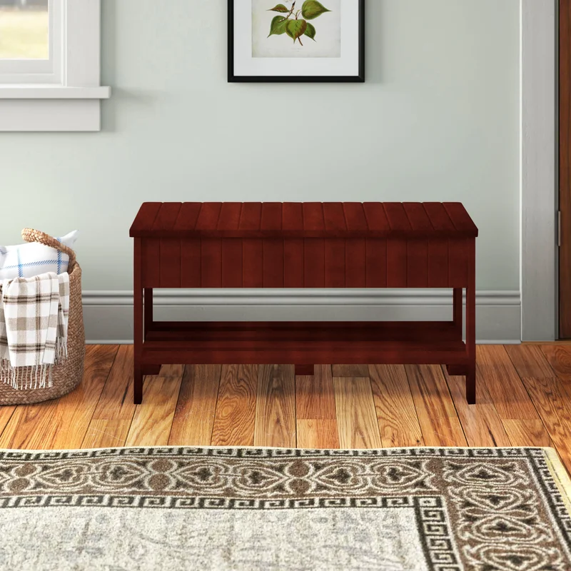 Roundhill Furniture Quality Solid Wood Shoe Bench with Storage. Cherry