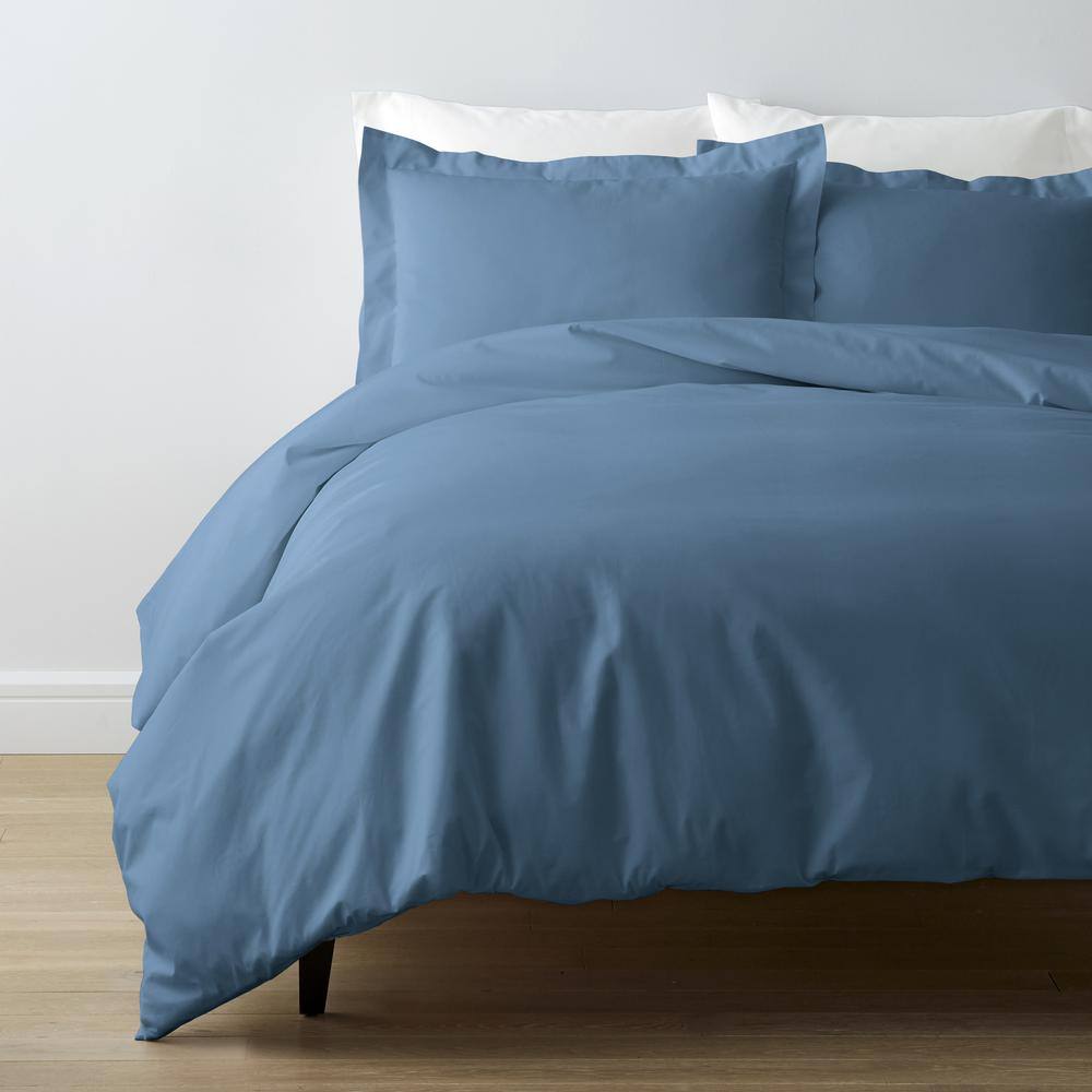 The Company Store  Company Cotton Slate Blue Solid 300-Thread Count Cotton Percale King Duvet Cover - Slate Blue
