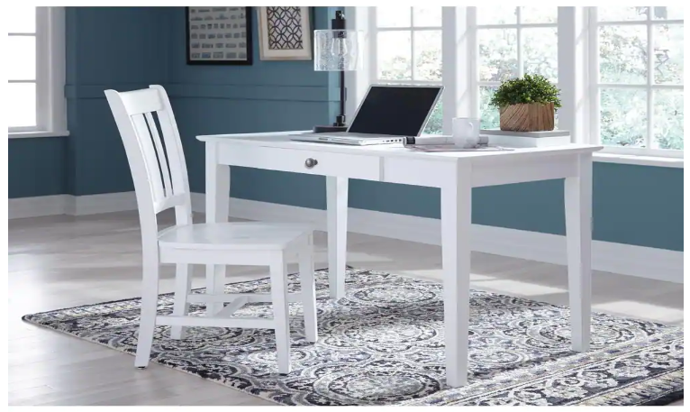 International Concepts 48 in. Rectangular White 1 Drawer Writing Desk with Solid Wood Material