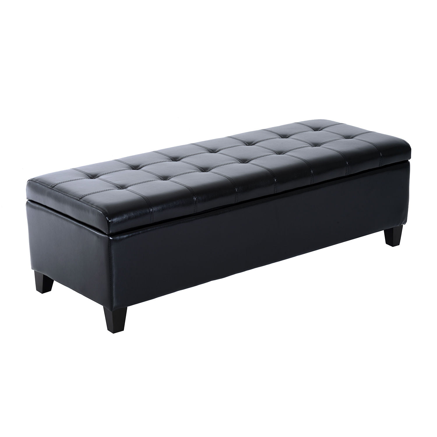 HomCom Large 51″ Tufted Faux Leather Ottoman Storage Bench - Black