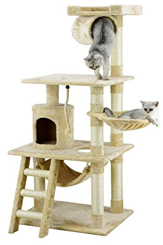 Go Pet Club Beige 62″ Cat Tree Condo with Hammock and Side Basket