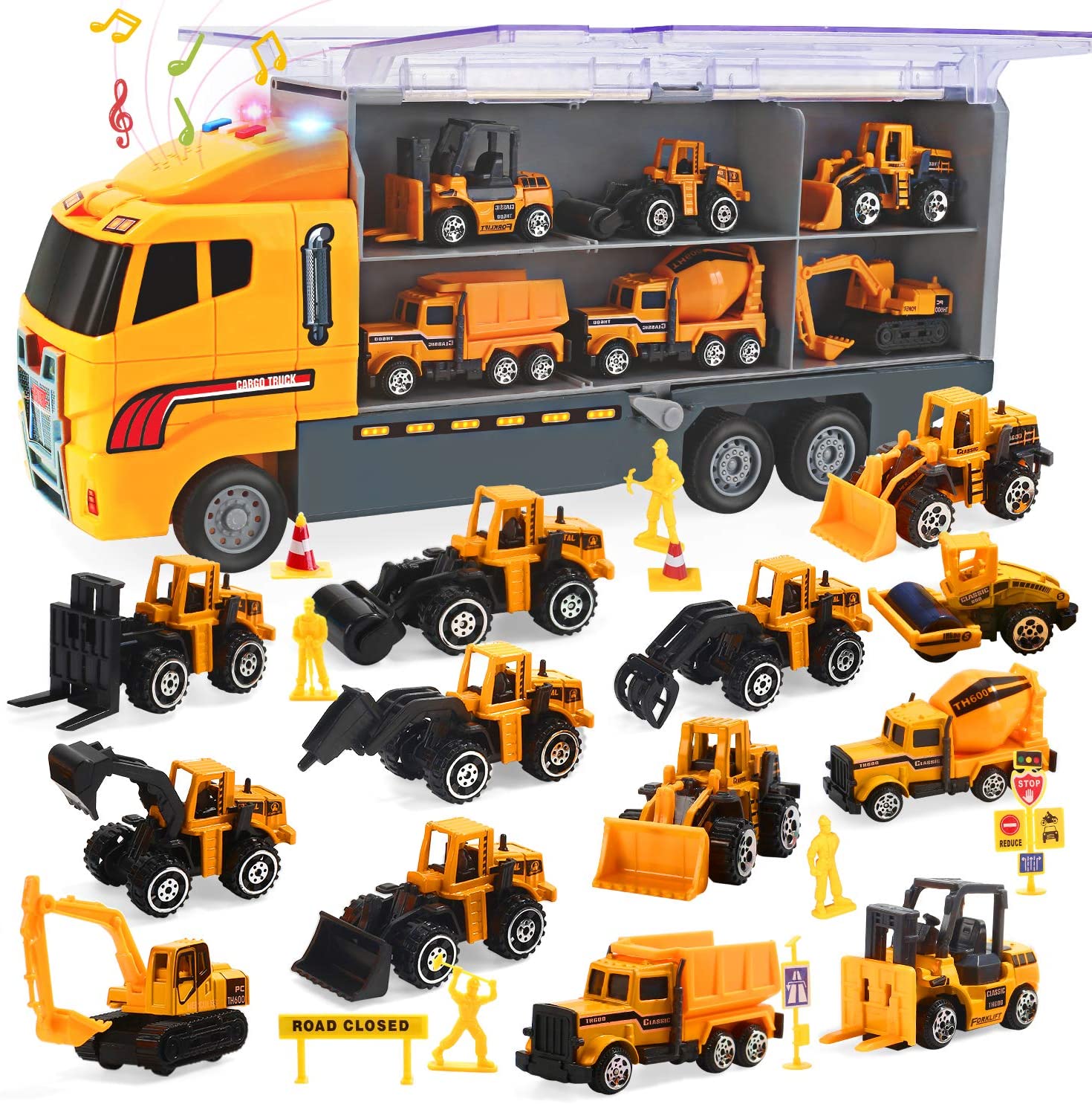 CUTE STONE 25 in 1 Construction Trucks Push and Go Car Carrier Truck Toy