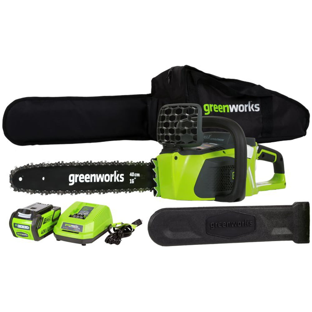 Greenworks 40V 16″ Cordless Brushless Chainsaw with 4.0 Ah Battery and Charger. 20312
