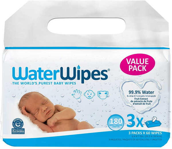 WaterWipes Unscented Baby Wipes. Sensitive. Newborn Skin. 3 Packs (180 Wipes)