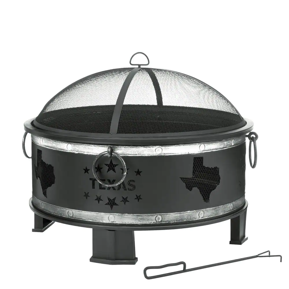 Hampton Bay FT-2380 Montrose Diameter 30 in x H23.8in. Round Steel Wood Burning Fire Pit with Texas Decoration