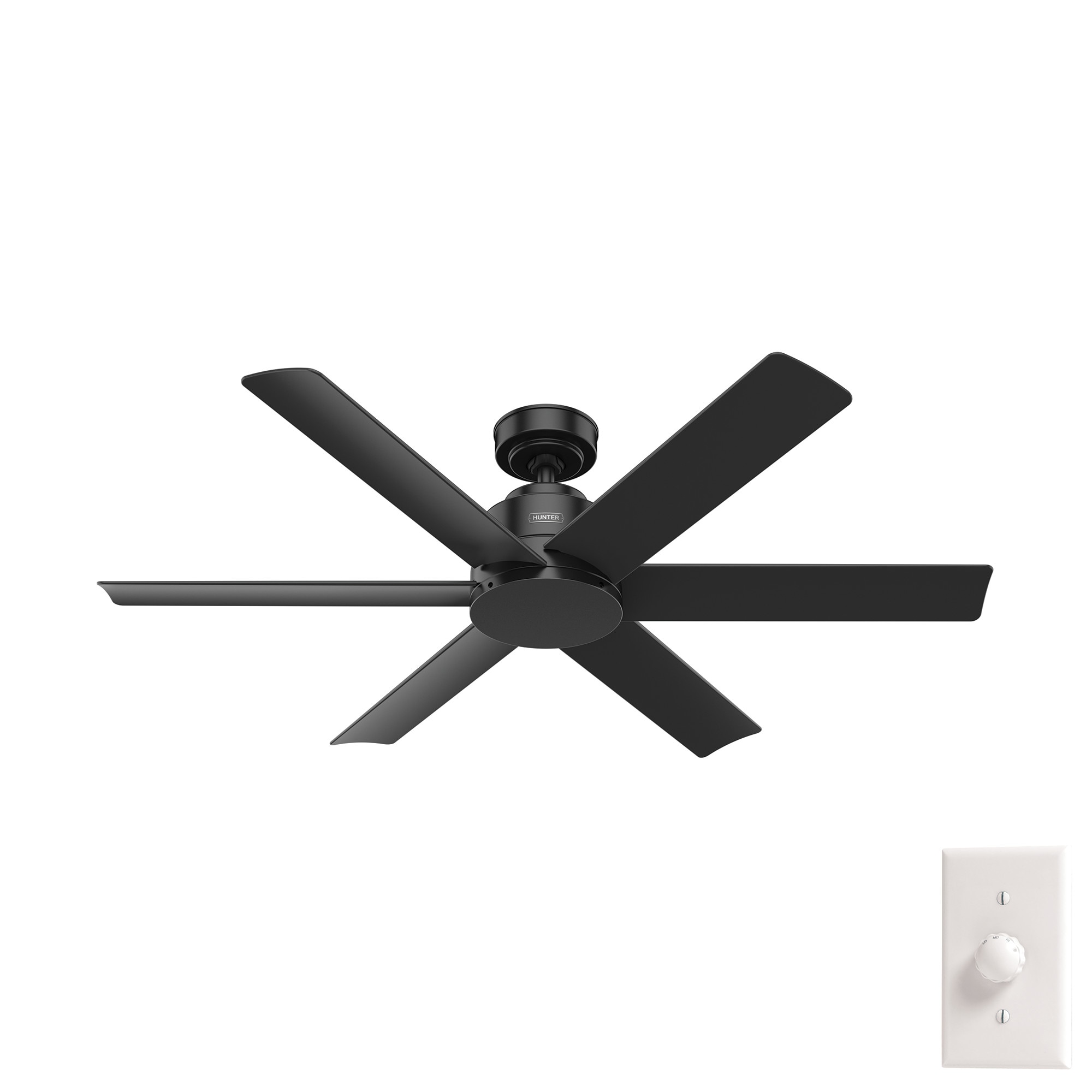 Hunter Kennicott 52-in Matte Black Indoor/Outdoor Downrod or Flush Mount Ceiling Fan Wall-mounted with Remote (6-Blade)