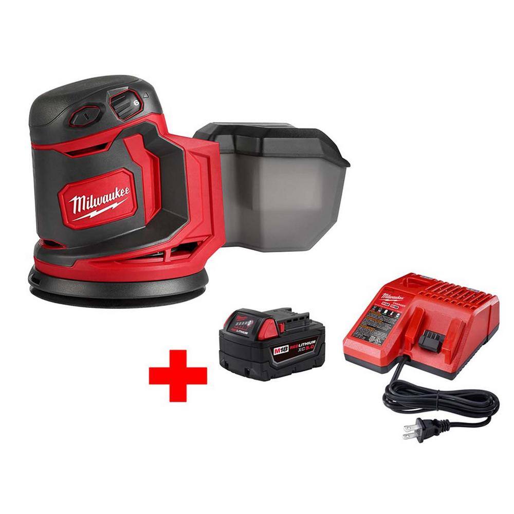 Milwaukee 2648-20-48-59-1850 M18 18V Lithium-Ion Cordless 5 in. Random Orbit Sander with M18 Starter Kit (1) 5.0Ah Battery and Charger