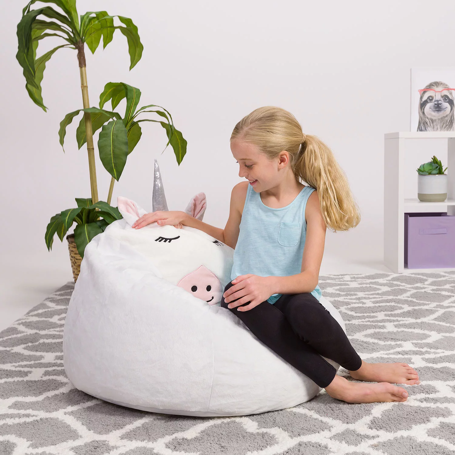 Posh Creations Unicorn Bean Bag Chair for Kids. Animal - White Unicorn