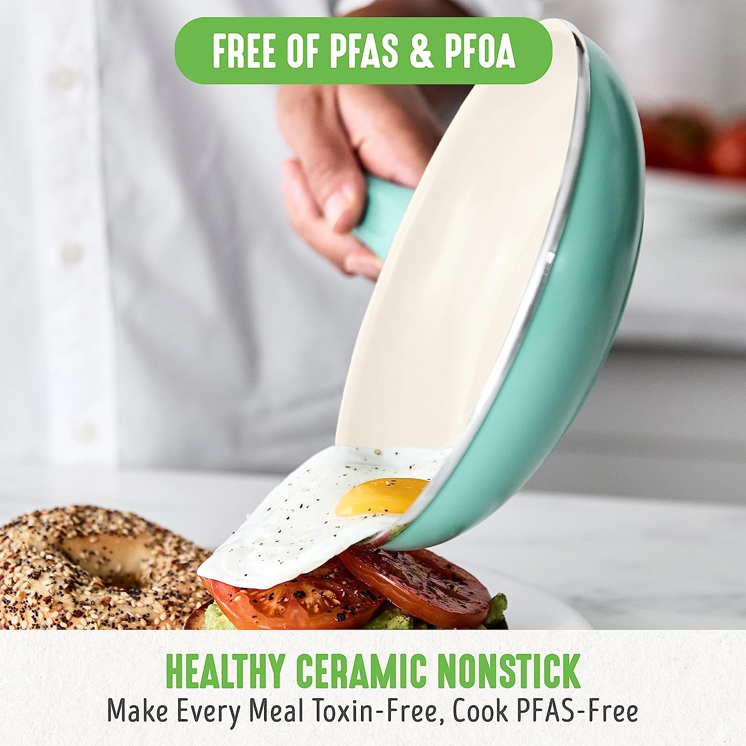 GreenLife Soft Grip Healthy Ceramic Nonstick 16 Piece Kitchen Cookware Pots and Frying Sauce Pans Set. PFAS-Free. Dishwasher Safe. Turquoise