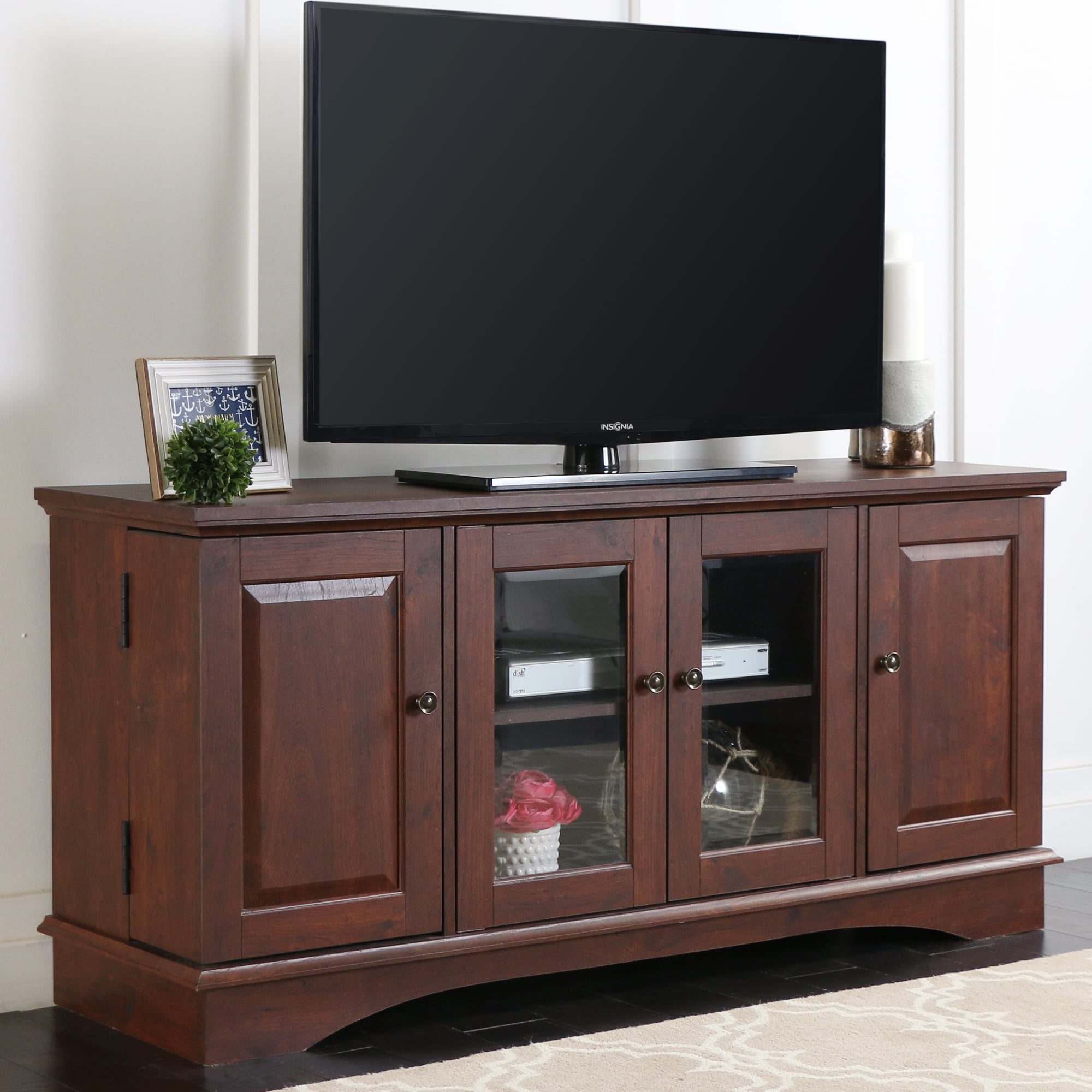 Walker Edison Wood TV Stand for TVs up to 58″. Traditional Brown