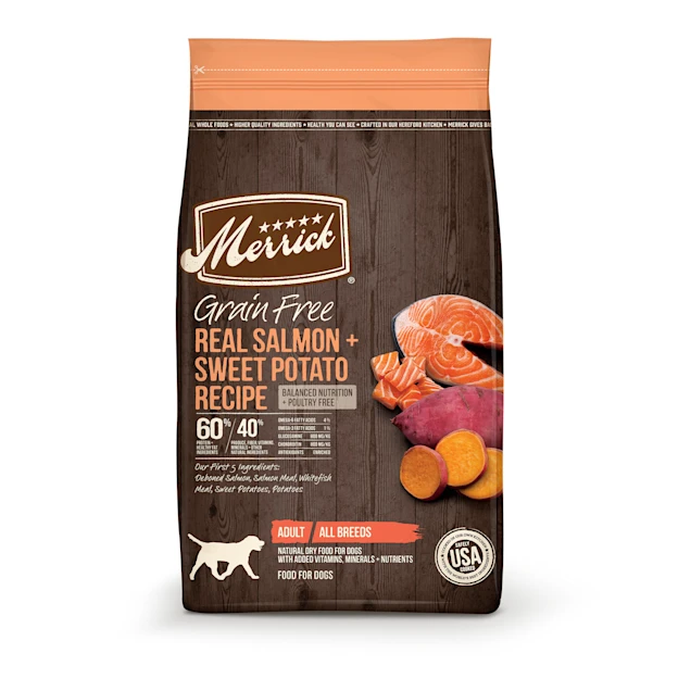 Merrick Grain Free Real Salmon & Sweet Potato Recipe Dry Dog Food. 10 lbs.