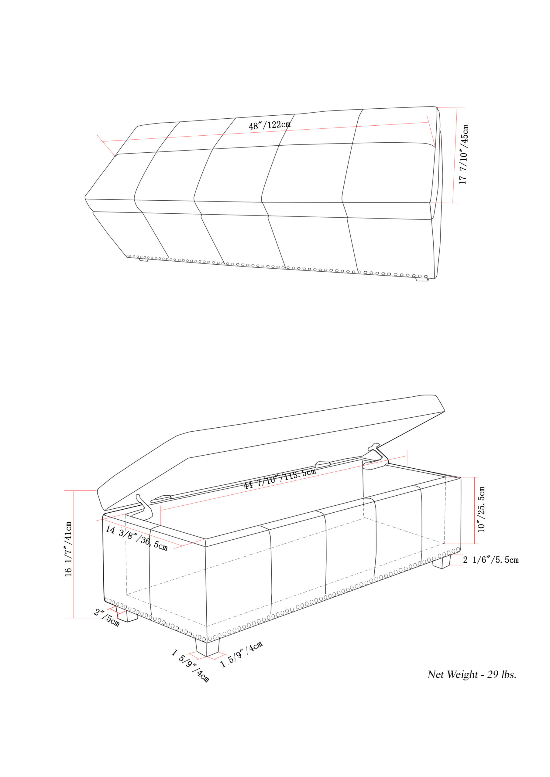 Simpli Home Kingsley Large Storage Ottoman Bench. Natural