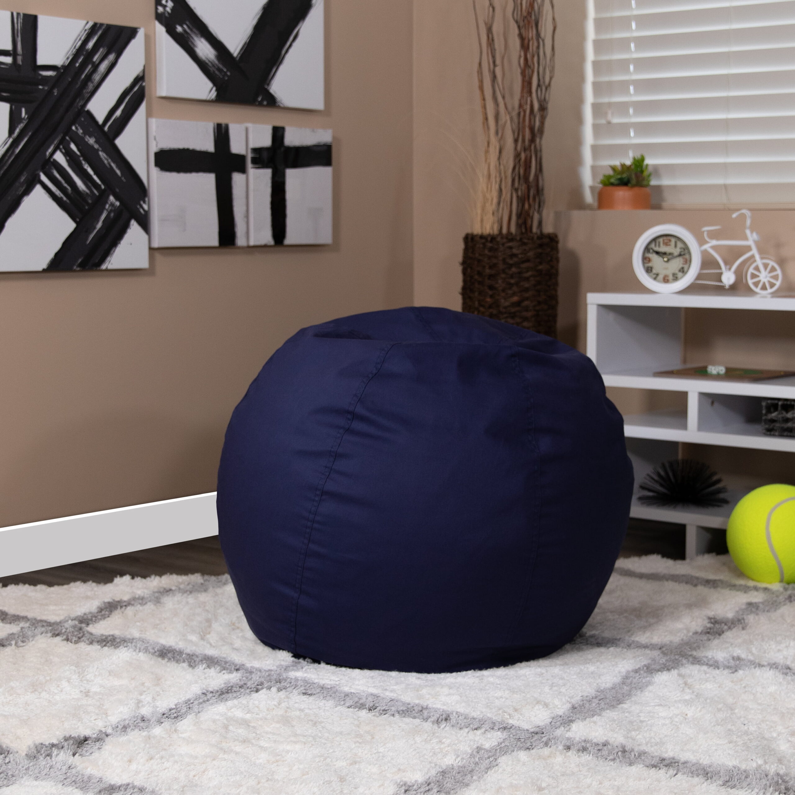 Flash Furniture Small Solid Navy Blue Refillable Bean Bag Chair for Kids and Teens