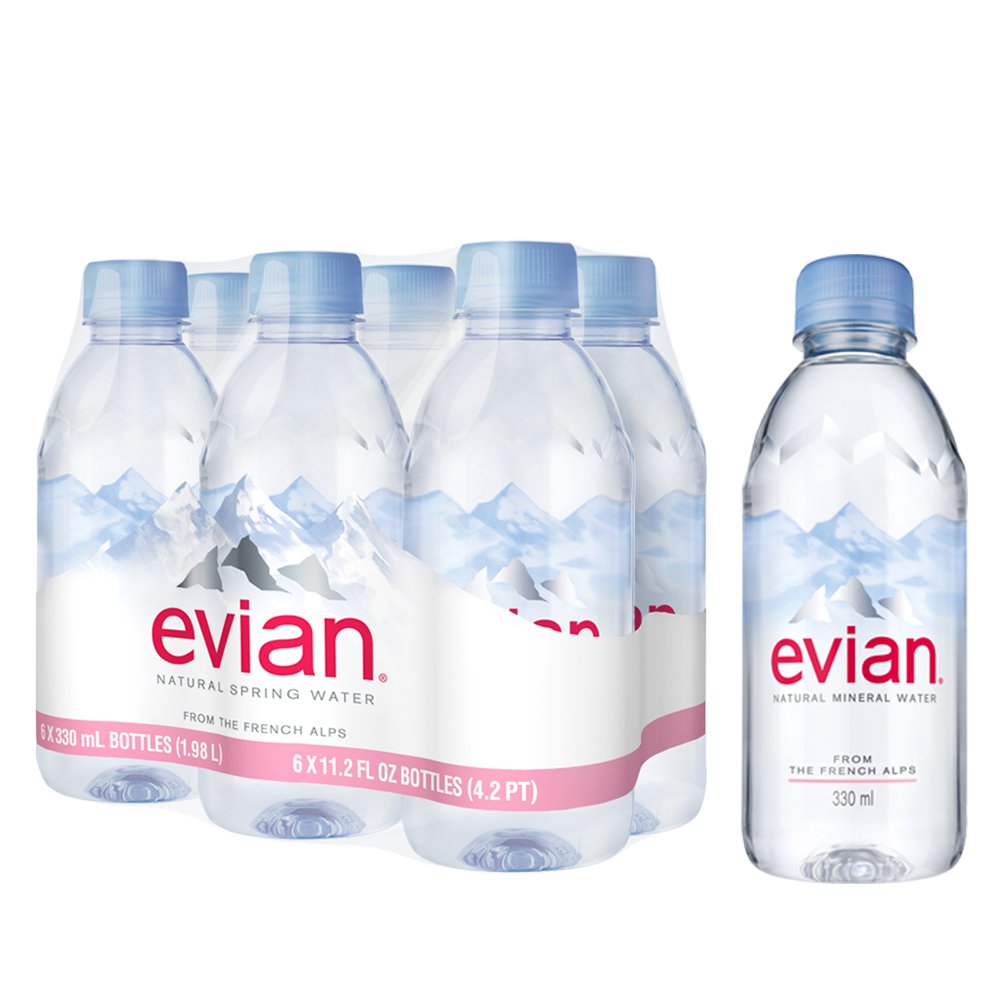 evian Natural Spring Water Bottles Naturally Filtered Spring Water 330 ML (11.15 fl oz) bottles 6 Count