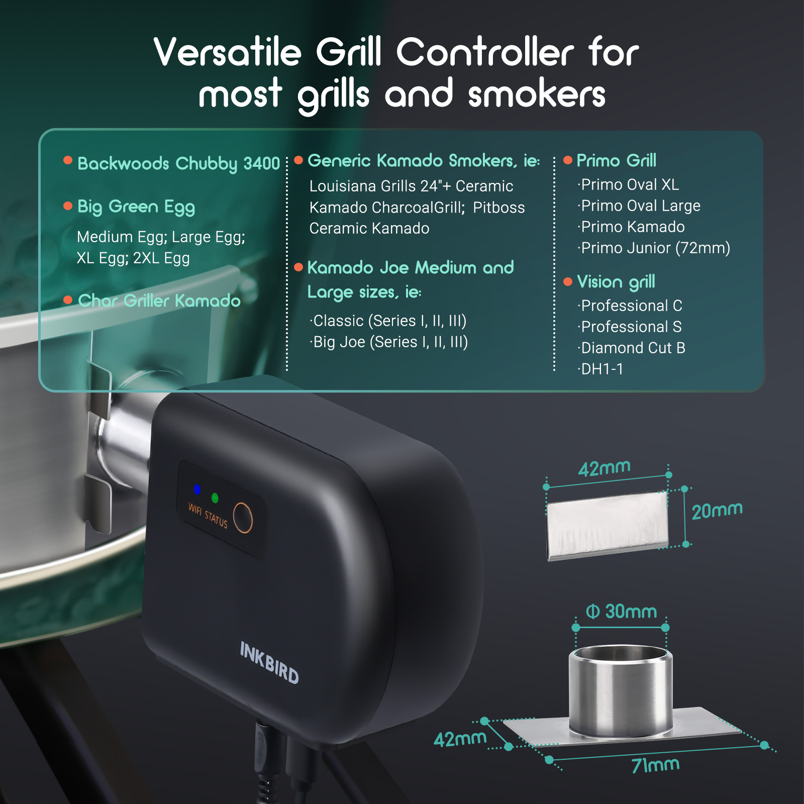 INKBIRD ISC-027BW Wi-Fi Bluetooth BBQ Temperature Controller. Automatic Smoker Fan Controller. Grill Thermometer with 4 Probes 