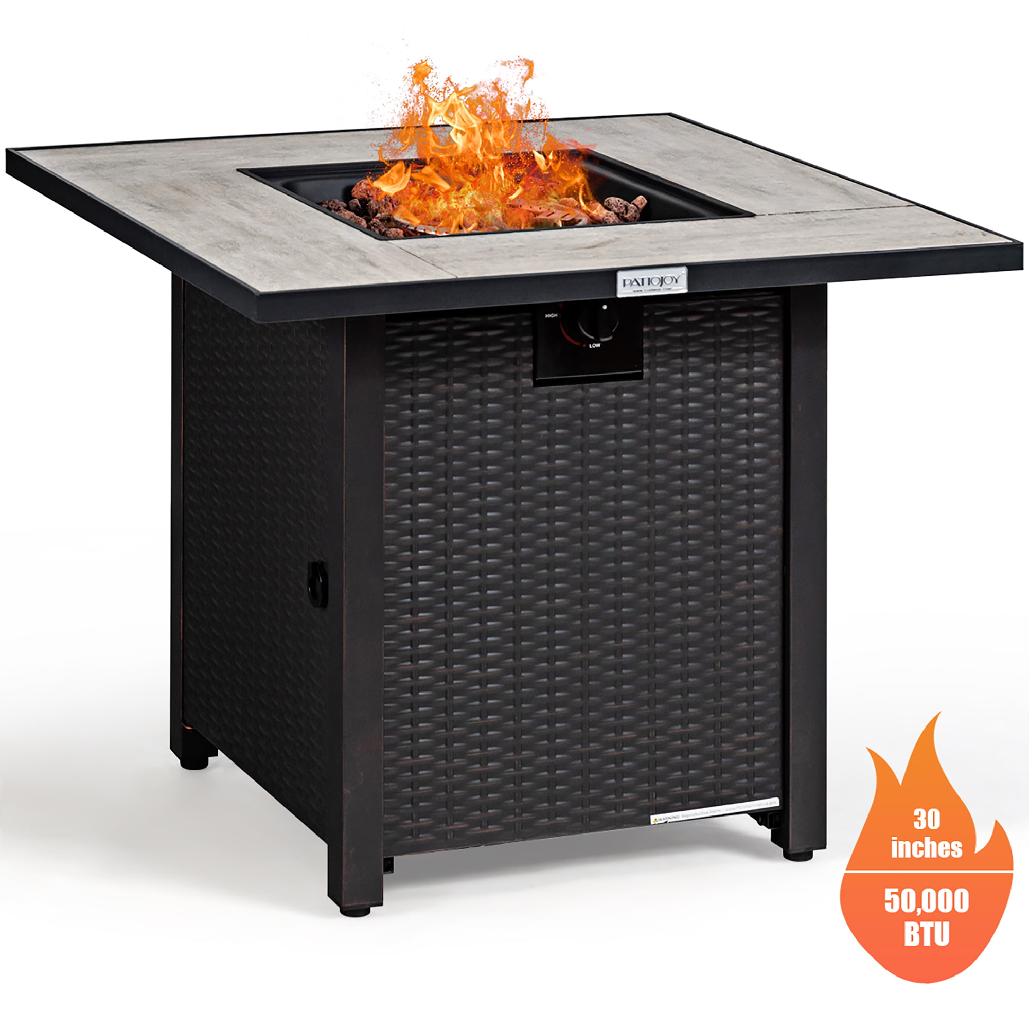 Costway 30” Square Propane Gas Fire Pit Table Ceramic Tabletop 50.000 BTU with Cover