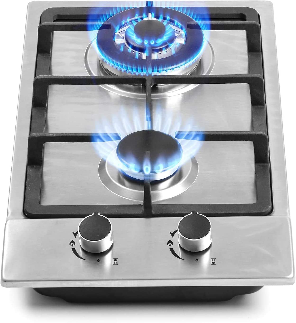 Forimo 12″ Gas Cooktops. 2 Burner Drop-in Propane/Natural Gas Cooker. 12 Inch Stainless Steel Gas Stove Top Dual Fuel Easy to Clean (12Wx20L)