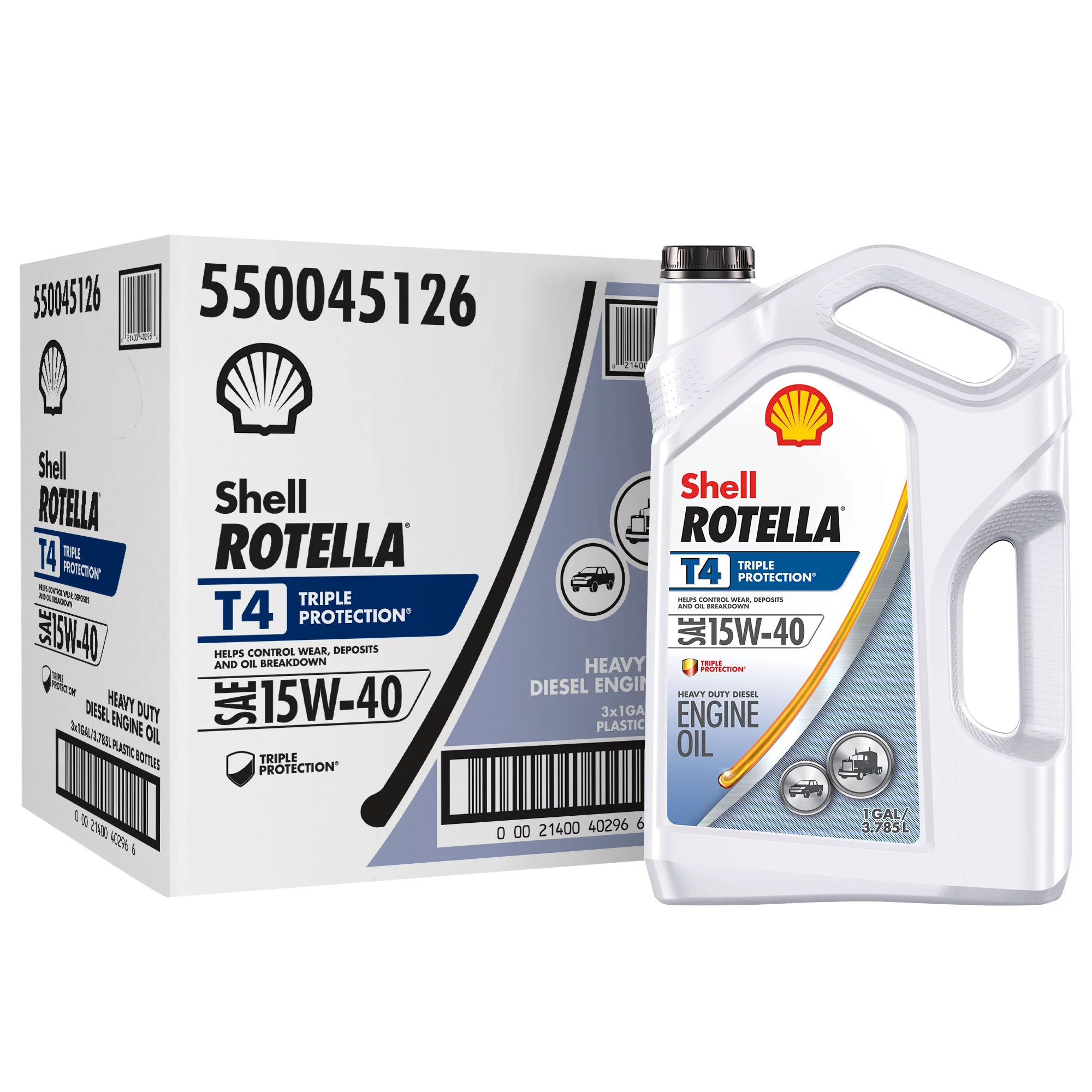 Shell Rotella T4 Triple Protection 15W-40 Diesel Motor Oil. 1-Gallon. 3 Pack Case
