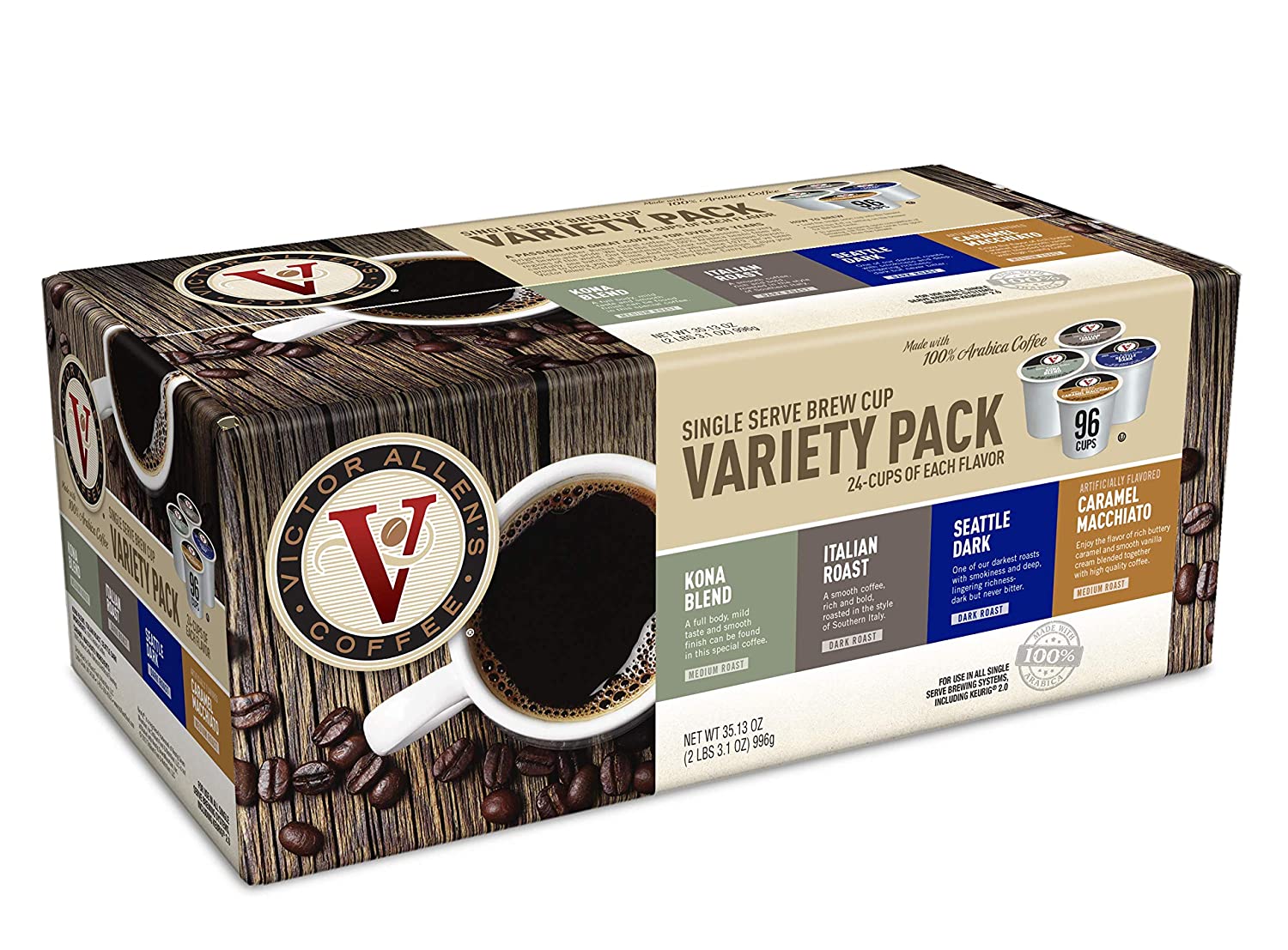Victor Allen 14206067 Flavored & Unflavored Coffee Variety Pack for K-Cup® Keurig 2.0® Brewers. 96 Count Victor Allen's Coffee® Single Serve Coffee Pods
