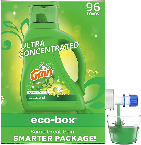 Gain Liquid Laundry Detergent Soap Eco-Box. Ultra Concentrated. 96 Loads